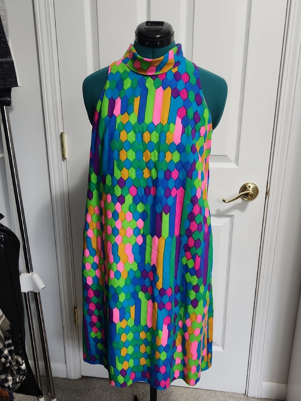 Vintage Sleeveless Asymmetrical Dress in Multicolor Geometric Print